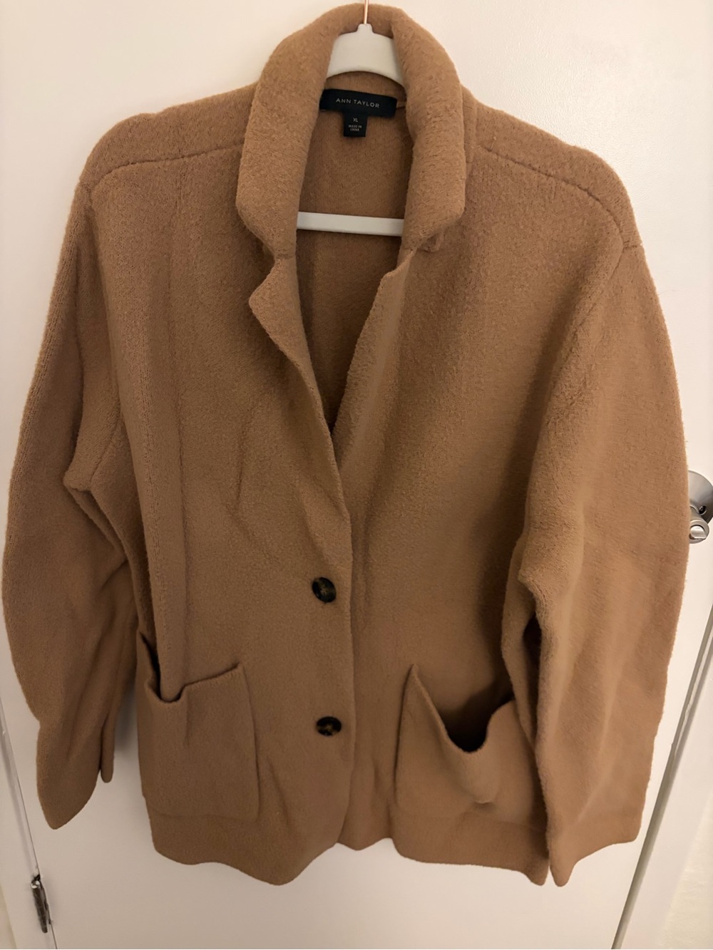 Ann Taylor Camel Teddy Button-Front Jacket